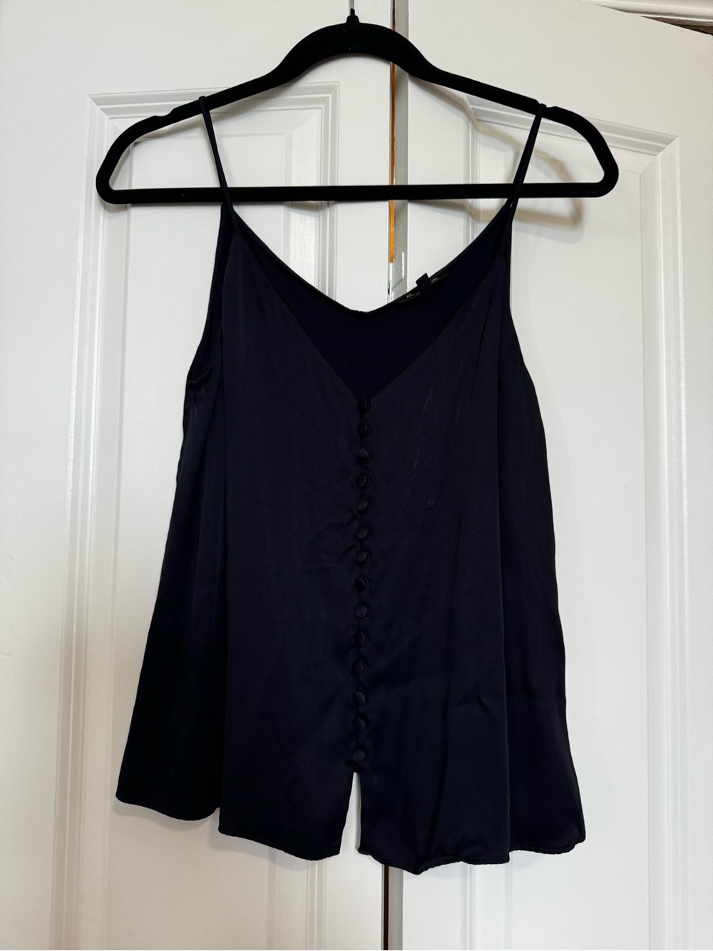 Massimo Dutti Navy Blue Silk-Look Spaghetti Strap Button-Front Camisole